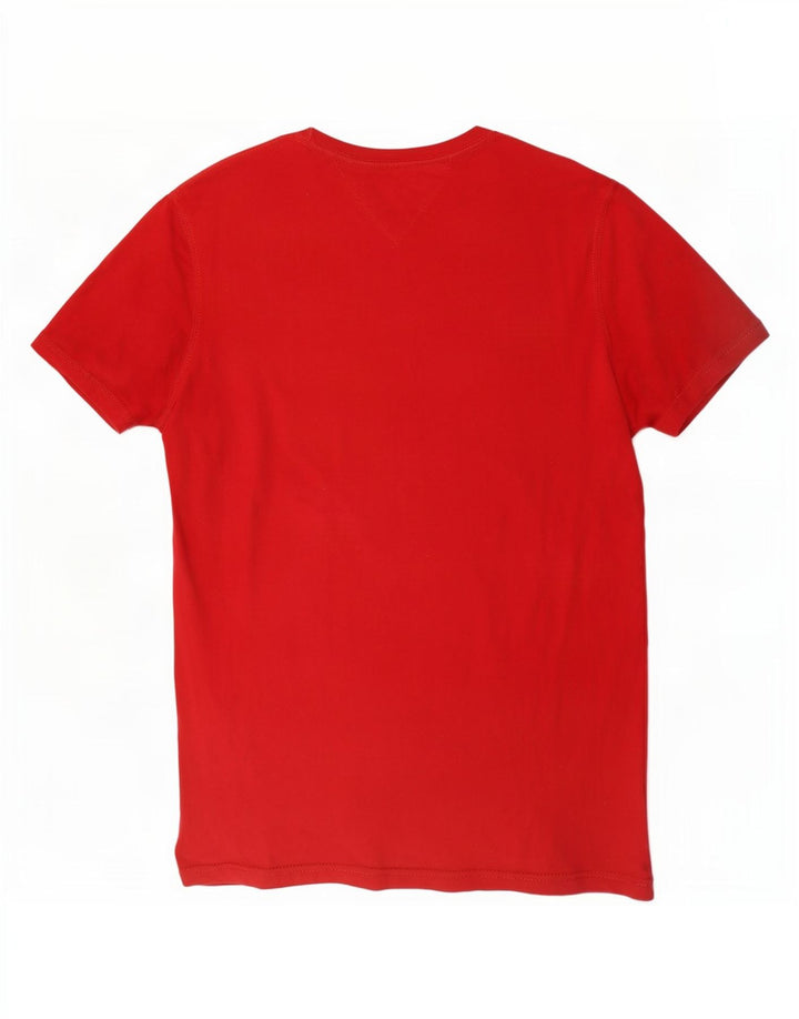 Męski T-shirt z grafiką Tommy Hilfiger, mały, czerwony, bawełniany