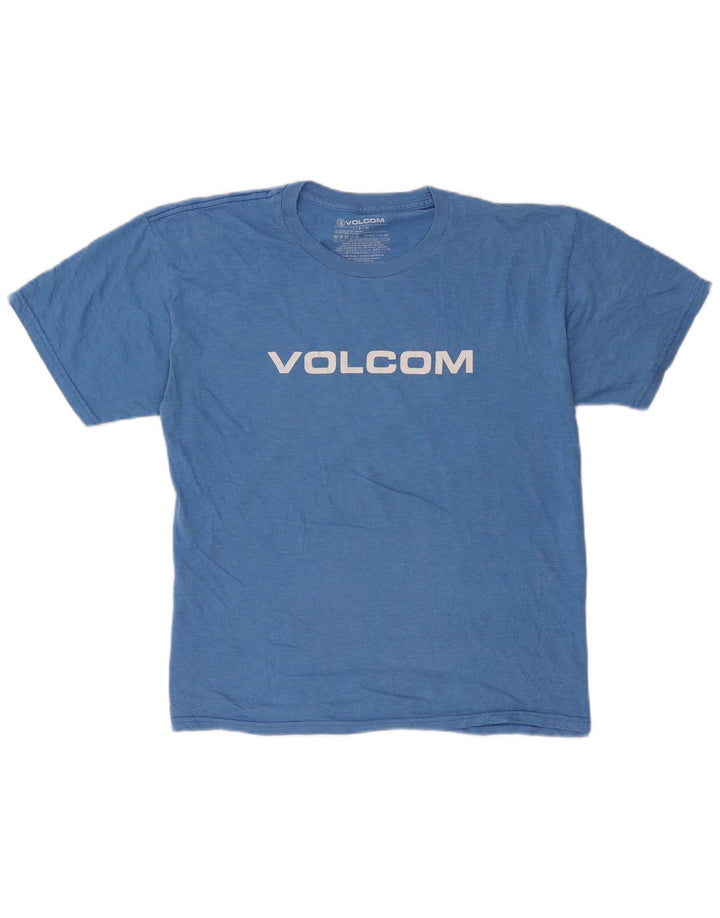 Męski T-shirt z grafiką Volcom, duży, niebieski, bawełniany