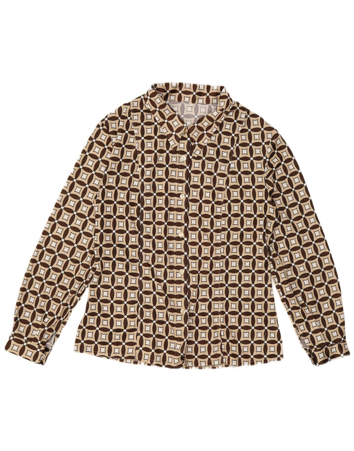 Koszula damska VINTAGE UK 16 Duża beżowa, geometryczna wełna