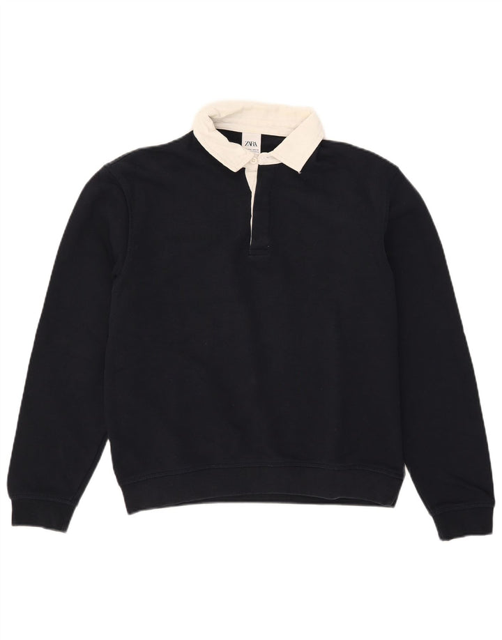 Męski sweter Zara z dekoltem w serek, mały, granatowy, z blokami kolorów