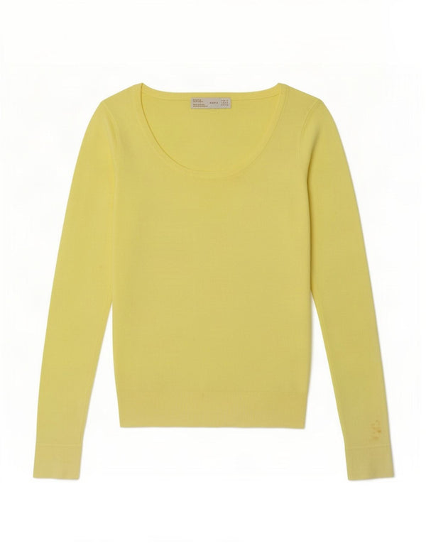 Damski sweter Zara z dekoltem w łódkę UK 10 Mały żółty sztuczny jedwab