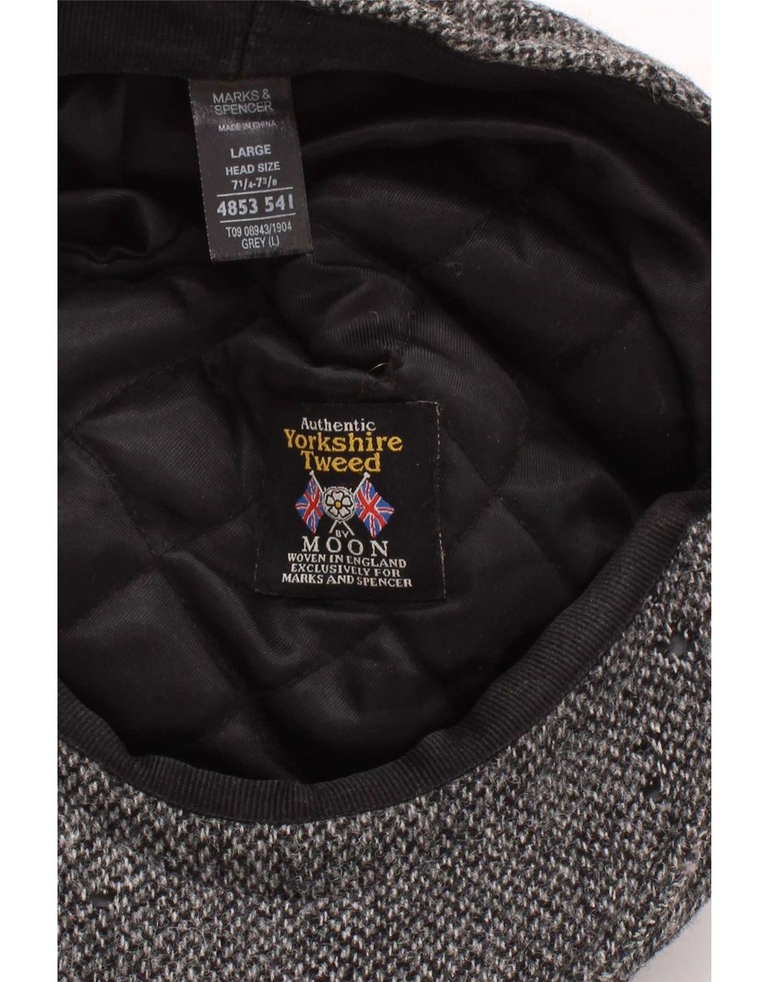 Marks & Spencer Męski kaszkiet duży, szary, wełniany w jodełkę, klasyczny