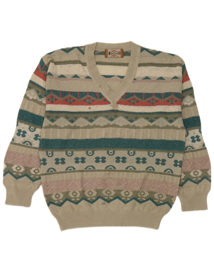 Męski sweter o regularnym kroju South Coast, duży, beżowy, geometryczny, retro