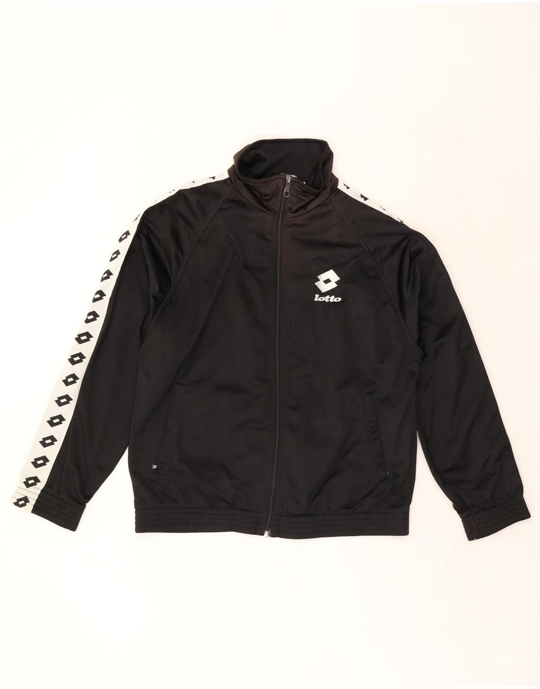 Męska kurtka dresowa LOTTO z grafiką, mała, czarna, poliestrowa z blokami kolorów