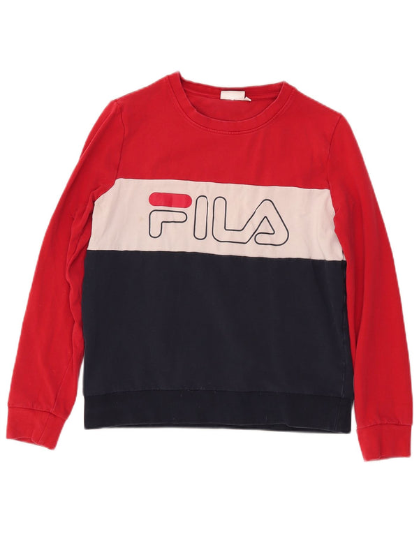 Damska bluza FILA z grafiką, UK 10, mała, granatowa, z blokami kolorów