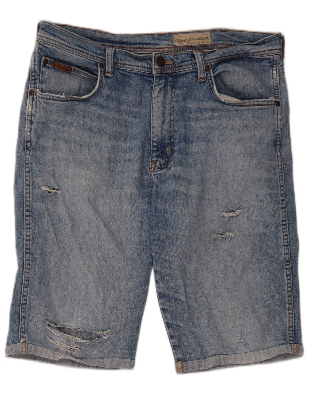 Męskie spodenki jeansowe Wrangler w trudnej sytuacji W34, duże, niebieskie, bawełniane