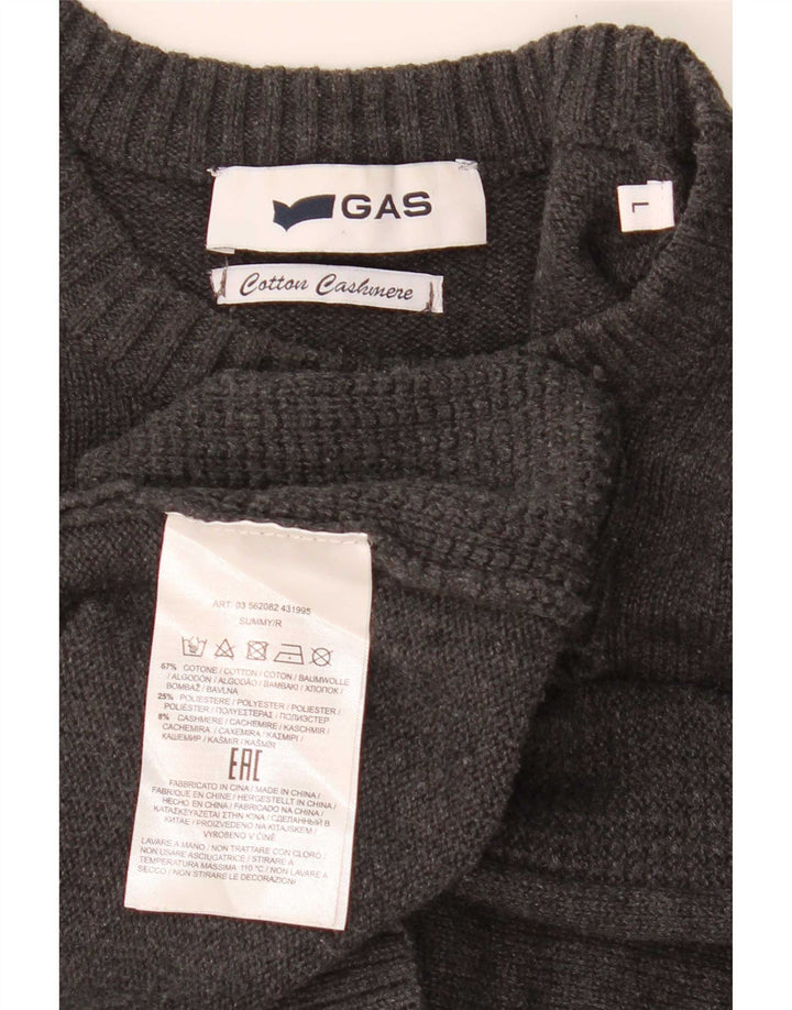 Męski sweter z okrągłym dekoltem Gas, duży, szary, bawełniany