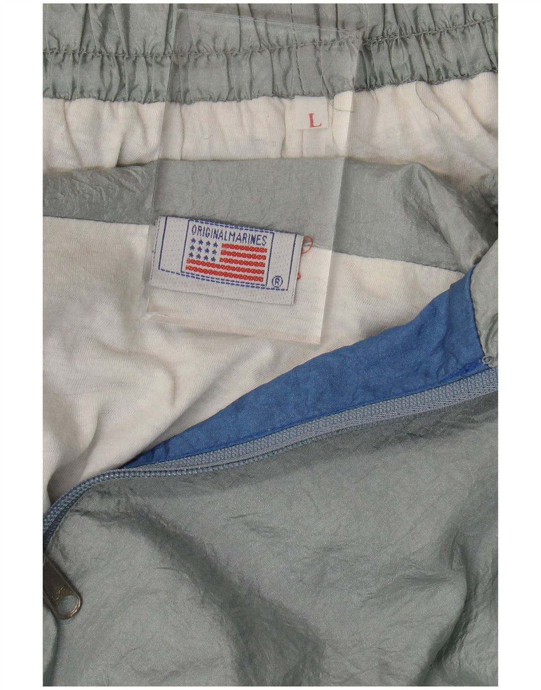 Vintage męski dres, duży, szary nylon z blokami kolorów