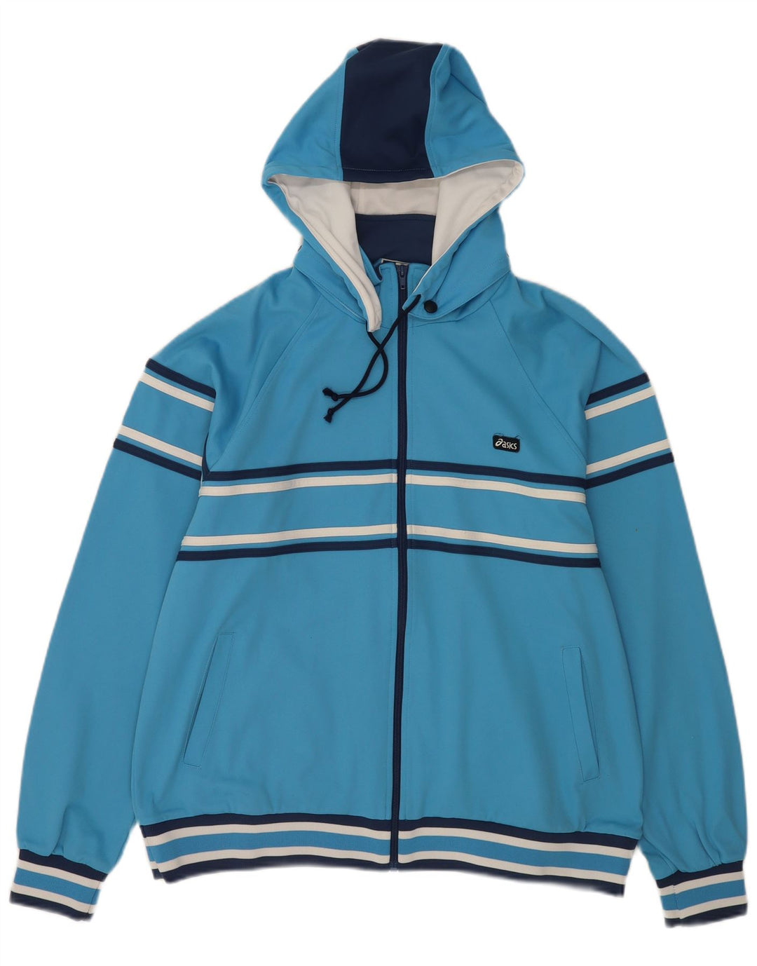 Męska bluza dresowa z kapturem Asics, duża, niebieska poliestrowa w paski