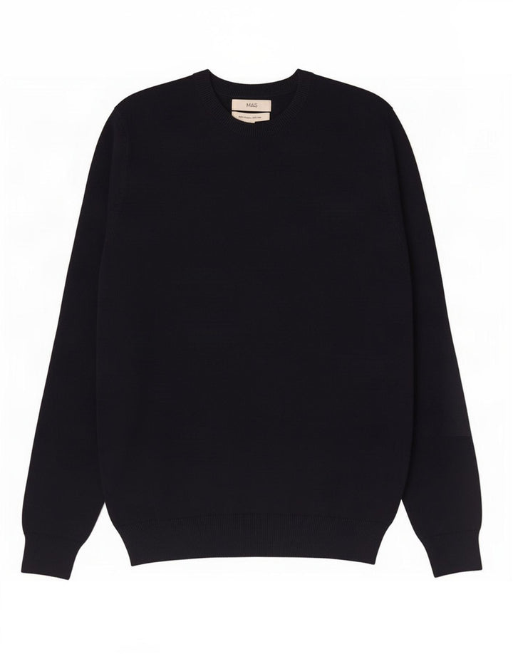 Marks & Spencer Męski sweter z okrągłym dekoltem, średni granatowy, bawełniany