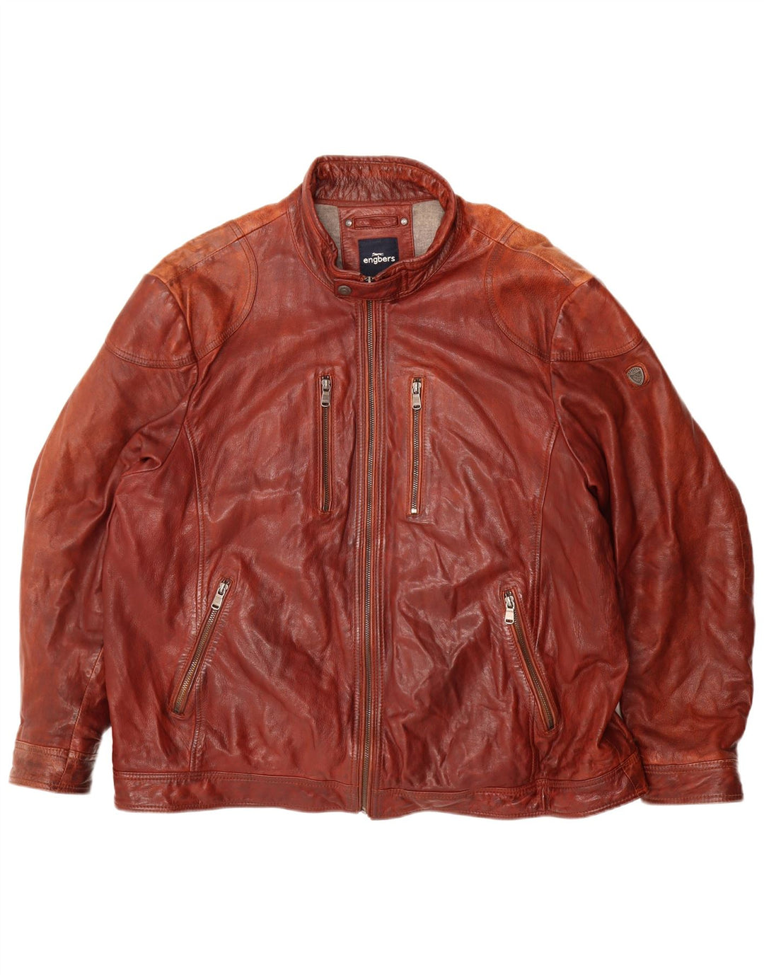 ENGBERS Męska kurtka skórzana UK 46 3XL Burgundowa