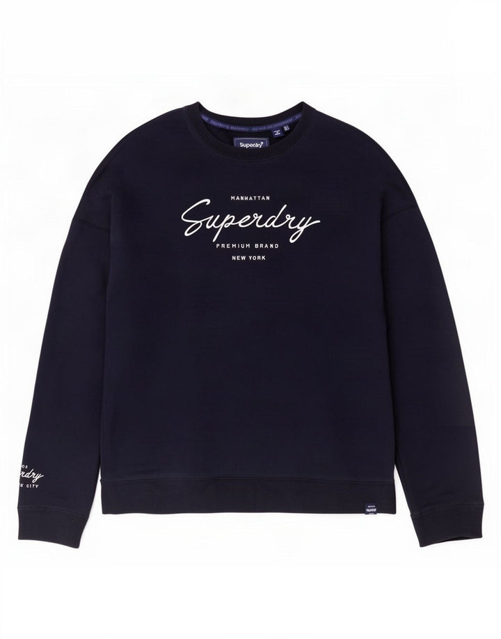Damski sweter z grafiką Superdry UK 8 Small, granatowy, wiskoza
