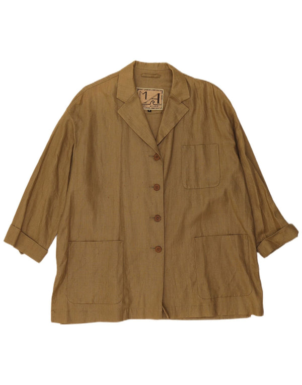 Marc Aurel Damska marynarka oversize zapinana na 4 guziki, UK 14, średnia, lniana khaki