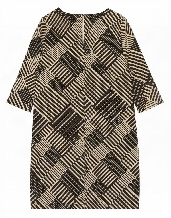 Marks & Spencer Damska sukienka typu shift z rękawem 3/4 UK 12, średnia czarna geometryczna