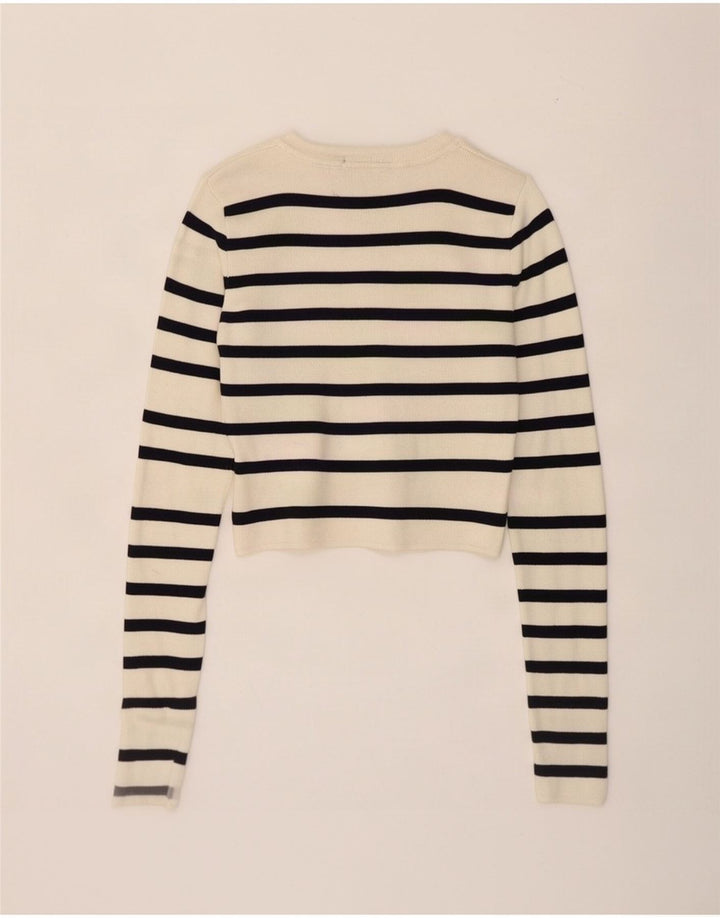 Damska bluzka Zara Crop Top UK 8 w małe, złamane białe paski, wiskoza