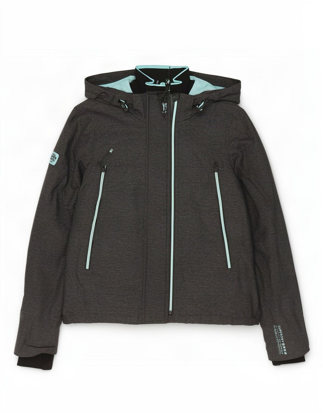 Damska kurtka przeciwdeszczowa z kapturem Superdry UK 16, duża, szary nylon