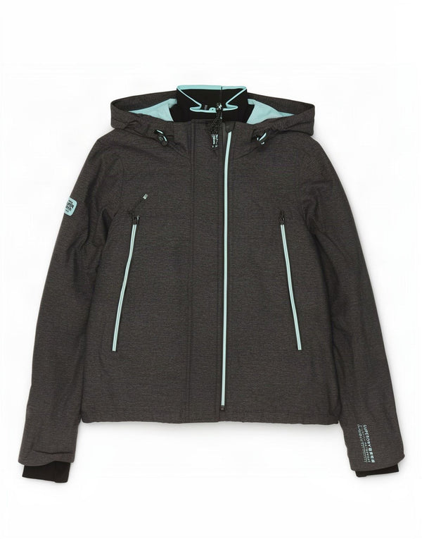 Damska kurtka przeciwdeszczowa z kapturem Superdry UK 16, duża, szary nylon