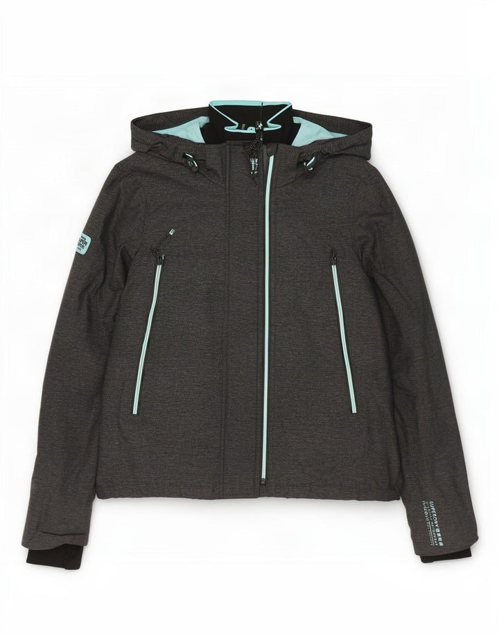 Damska kurtka przeciwdeszczowa z kapturem Superdry UK 16, duża, szary nylon