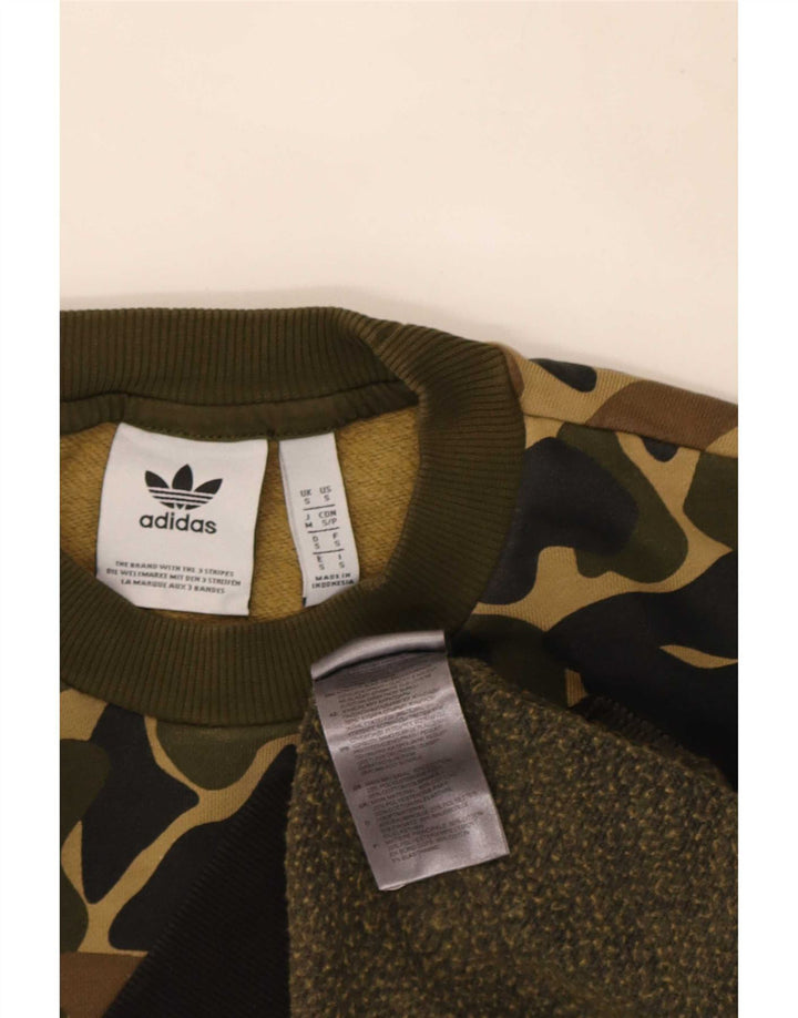 Adidas Męska bluza z kapturem, mała, khaki, kamuflaż, bawełna