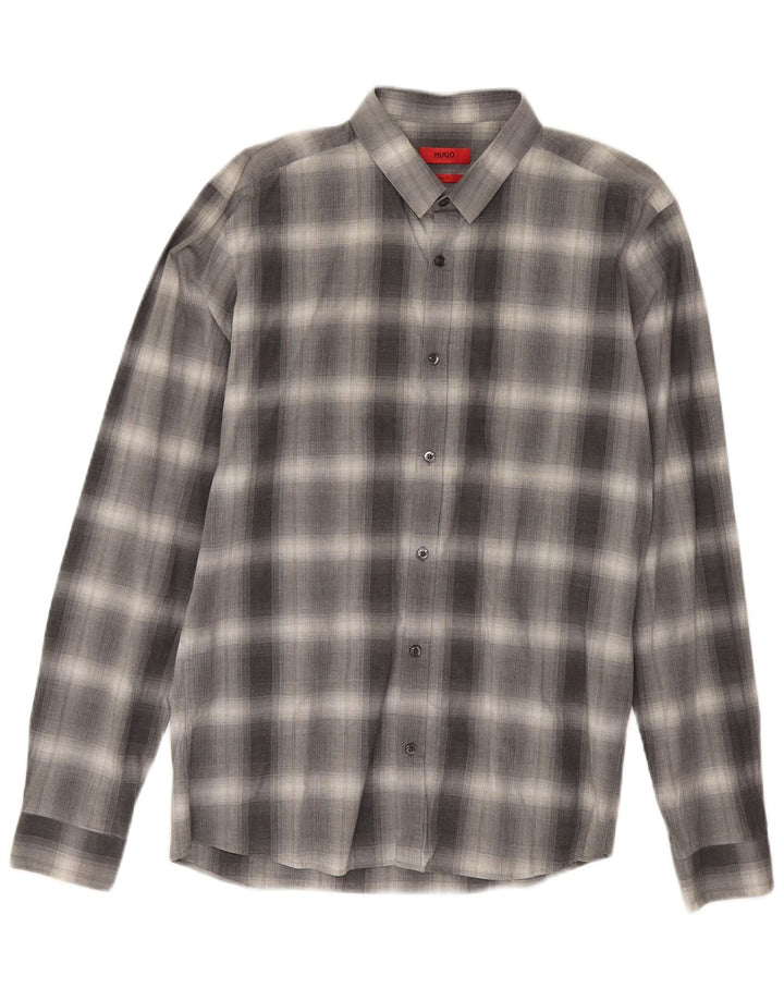 Męska koszula slim fit Hugo Boss, duża, szara, bawełniana krata