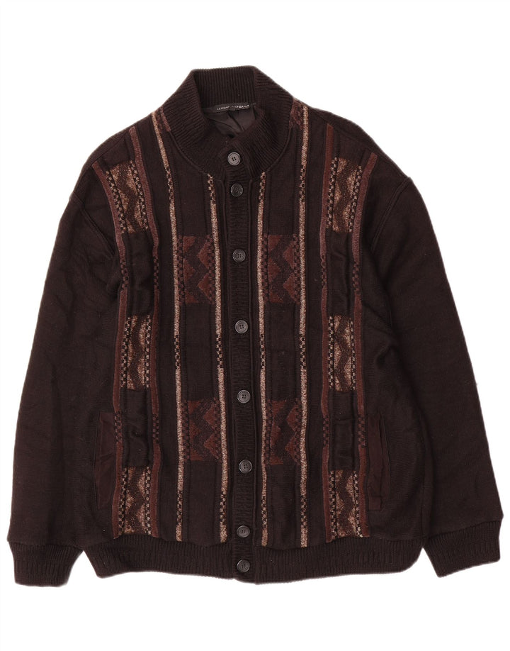 LUCIANO CHIARI Męski sweter kardigan IT 52 Duża czarna geometryczna wełna