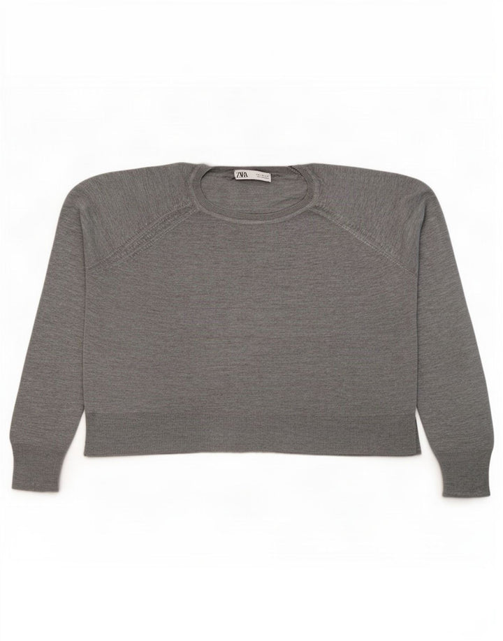 Damski sweter oversize Zara z okrągłym dekoltem UK 14, średnioszara wiskoza