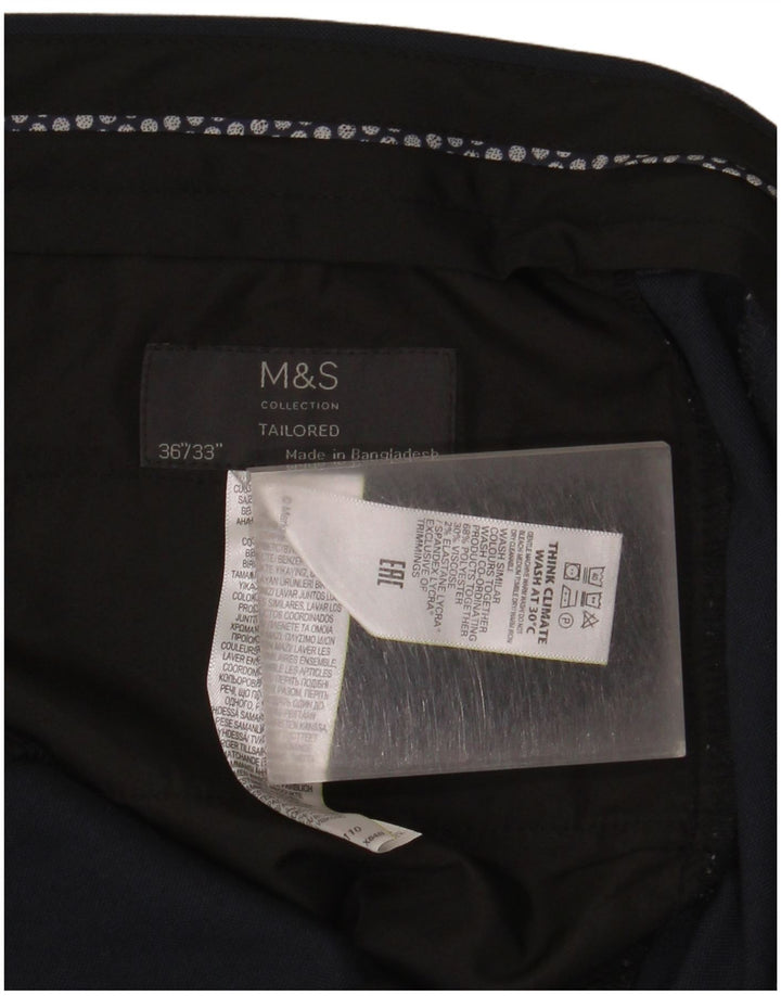 Marks & Spencer Męskie dopasowane spodnie garniturowe W36 L33 Granatowy poliester