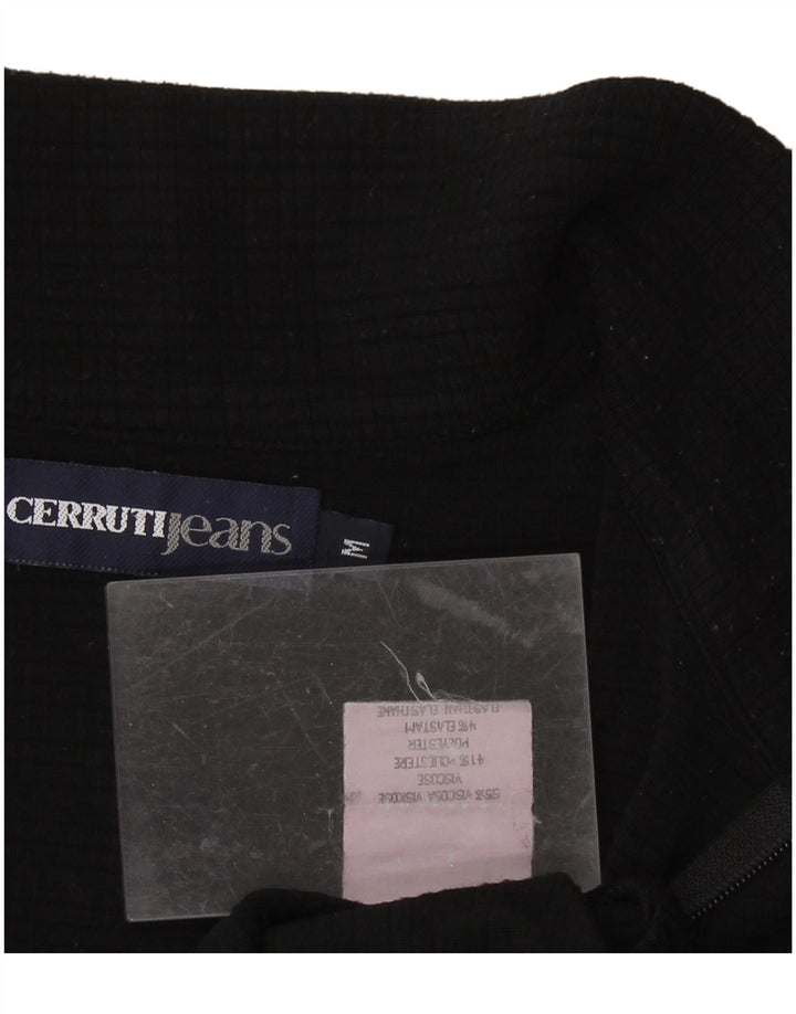 CERRUTI Womens Zip Neck Top Long Sleeve UK 14 Medium Black Viscose
