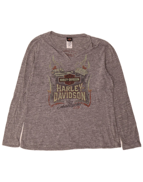 Męski top graficzny Harley Davidson z długim rękawem 2XL, szara bawełna w cętki
