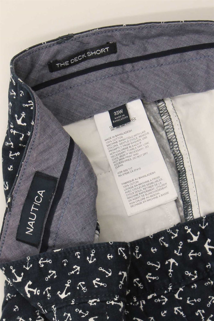 NAUTICA Mens Chino Shorts W33 Medium  Navy Blue Spotted Cotton