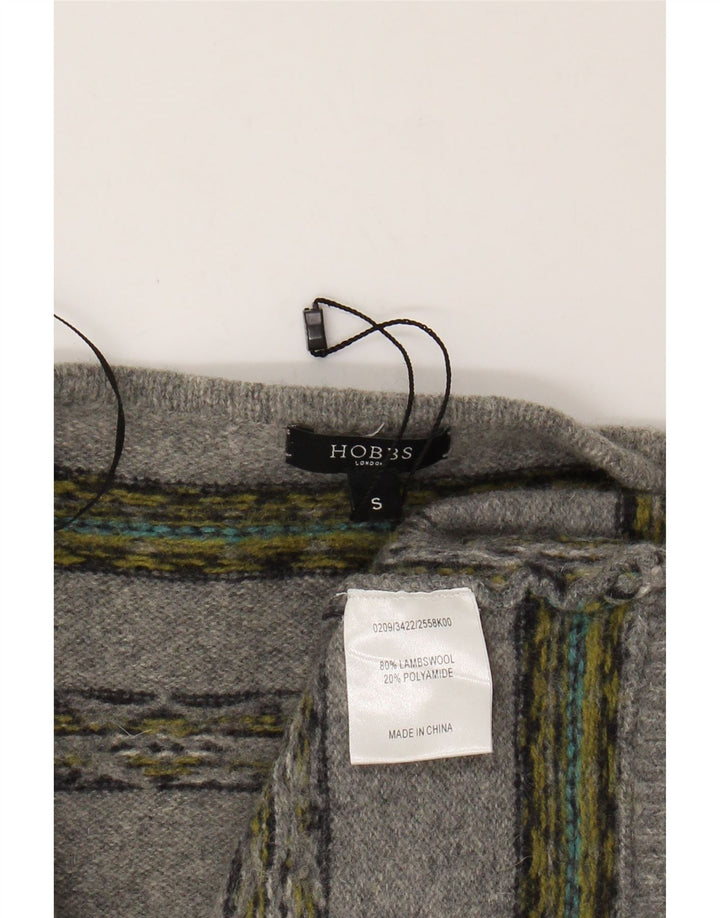 HOBBS Womens Oversized Open Cardigan Sweater UK 10 Small Grey Striped Wool