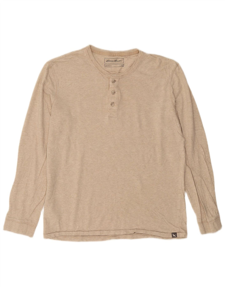 Eddie Bauer Męski top z długim rękawem, mały, beżowy, z bawełny w plamki