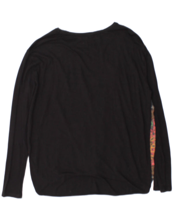 Desigual damski top z długim rękawem UK 14, średni czarny, w kwiaty, wiskoza