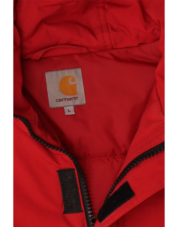 Męska wyściełana kurtka z kapturem Carhartt UK 40, duża, czerwona nylonowa