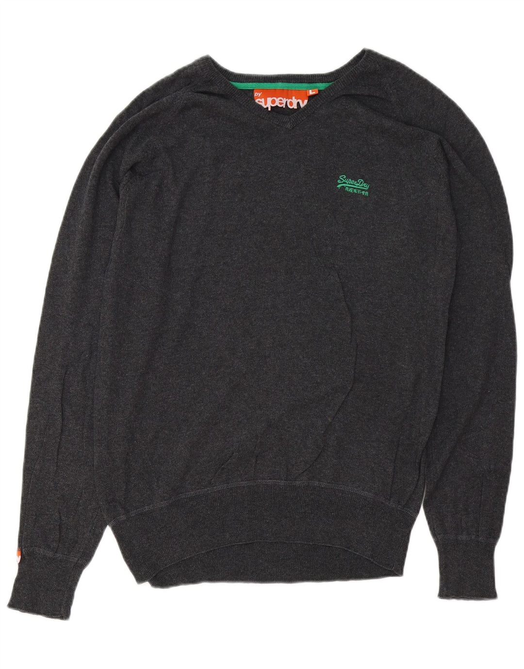 SUPERDRY Damski sweter z dekoltem w kształcie litery V, UK 16, duży, szary, bawełniany