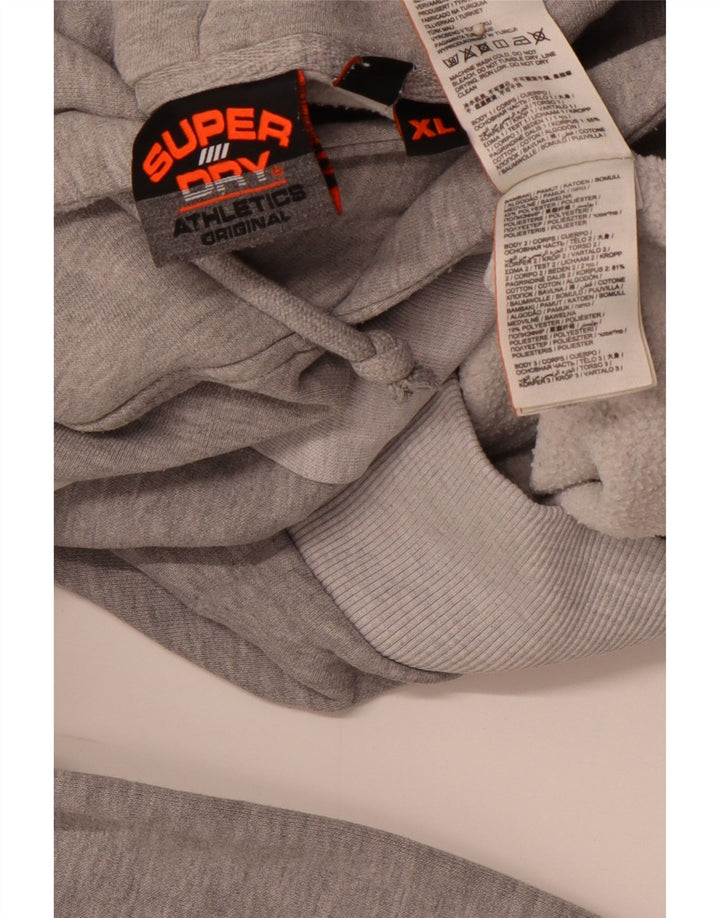SUPERDRY Męski sweter z kapturem i grafiką XL, szary, bawełniany z blokami kolorów