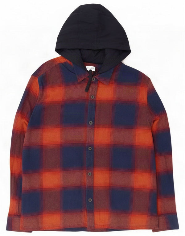 Easy Mens Hooded Flannel Shirt XL Navy Blue Cotton