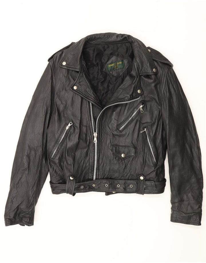 Męska skórzana kurtka motocyklowa Vintage UK 38 Medium Black