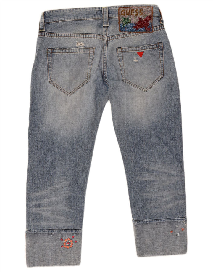 Damskie jeansy Guess w trudnej sytuacji, przycięte W28 L24, niebieska bawełna