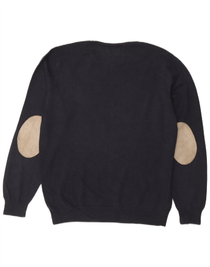 Męski sweter Massimo Dutti z okrągłym dekoltem, duży, granatowy, bawełniany
