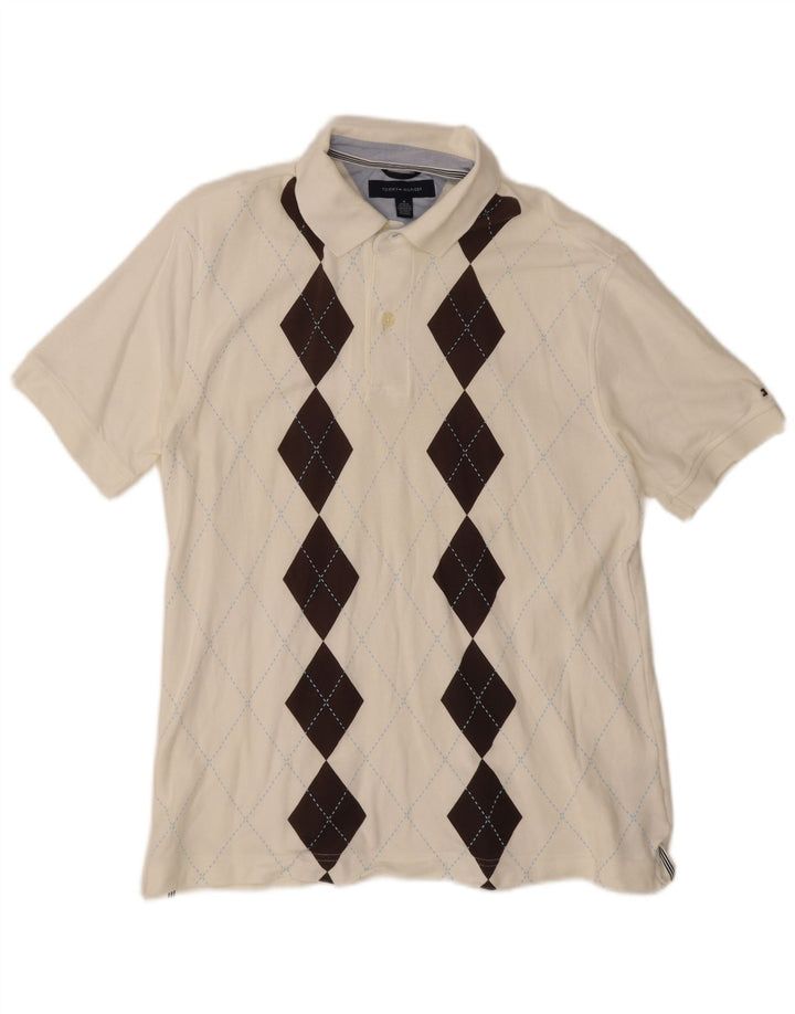 Męska koszulka polo Tommy Hilfiger Średnia biała tkanina argyle/diamentowa bawełna