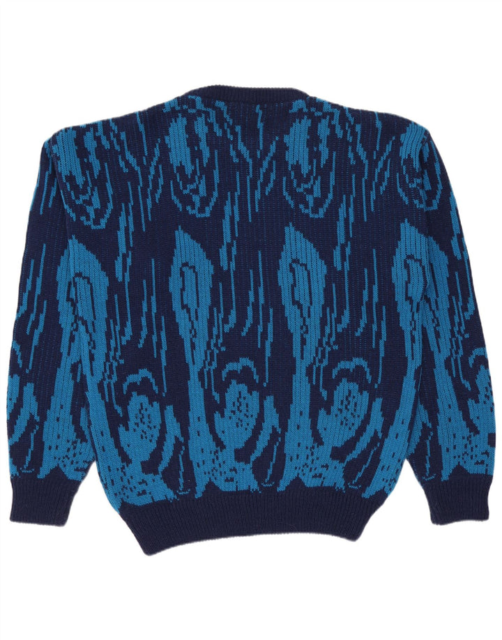 Męski sweter z okrągłym dekoltem w stylu vintage IT 50 Średnioniebieski, geometryczny wełniany