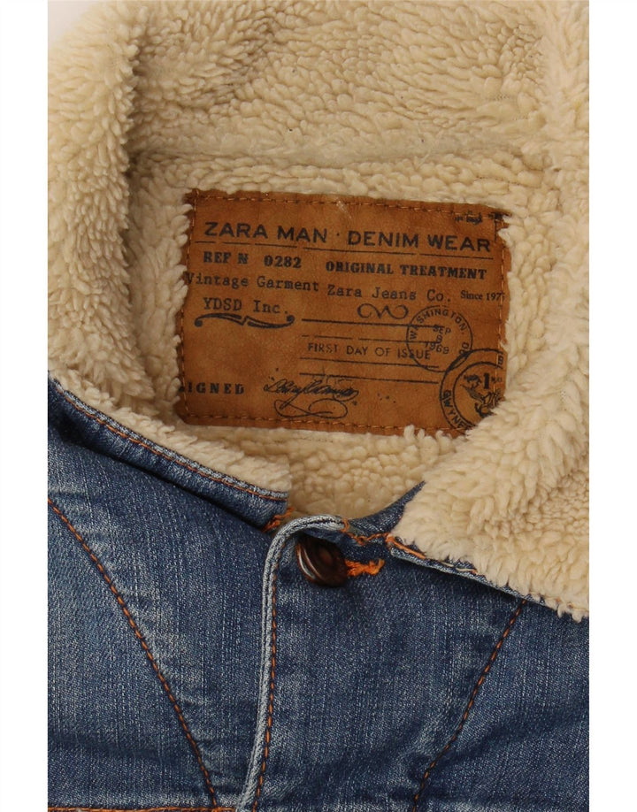 Męska kurtka jeansowa Zara Sherpa UK 36 Small Blue Colorblock