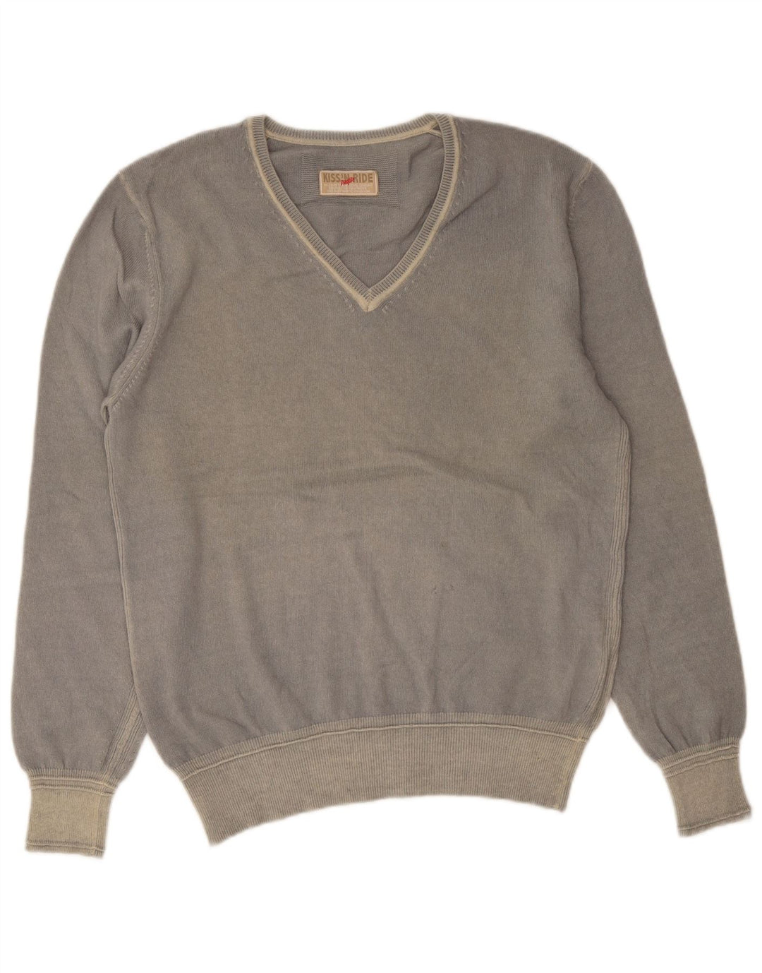 Playlife Męski sweter z dekoltem w kształcie litery V, duży, szary, wełniany