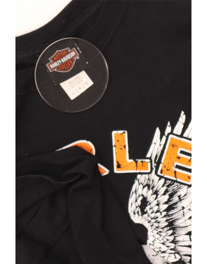 Męski graficzny top Harley Davidson z długim rękawem, duży, czarny, bawełniany