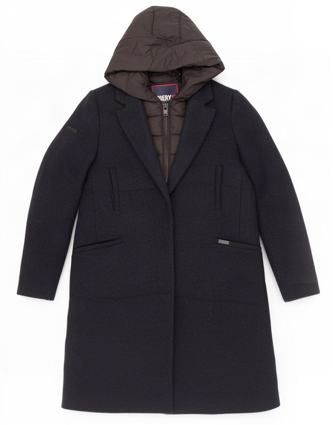 Damski ocieplany płaszcz z kapturem Superdry UK 10, mały, granatowy, poliester
