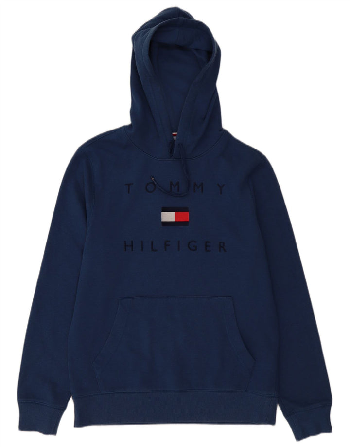 Męski sweter z kapturem i grafiką Tommy Hilfiger, średni granatowy, bawełniany