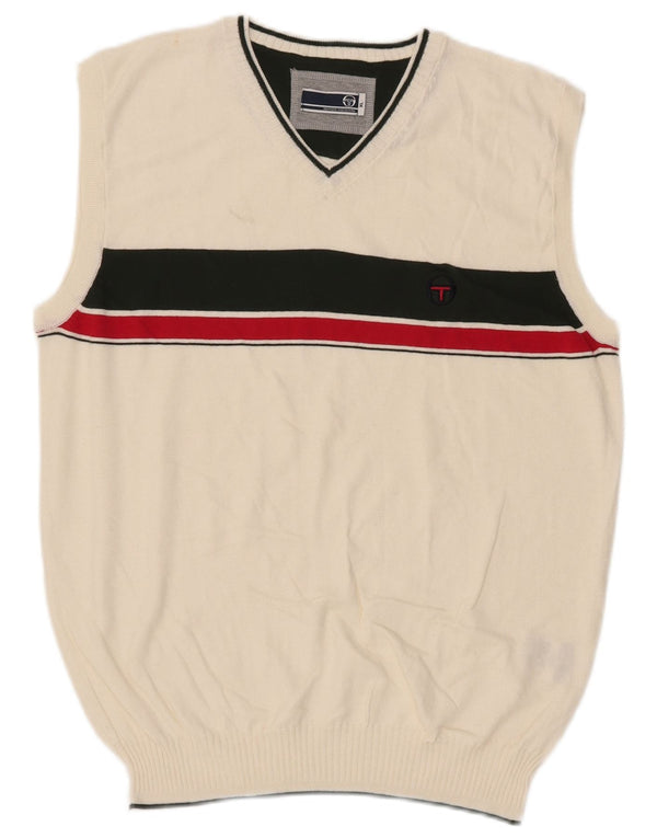 Męski podkoszulek bez rękawów Sergio Tacchini XL w kolorze złamanej bieli, bawełniany w paski