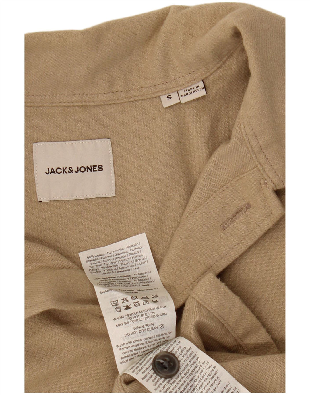Męska koszula flanelowa JACK & JONES, mała, beżowa, bawełniana