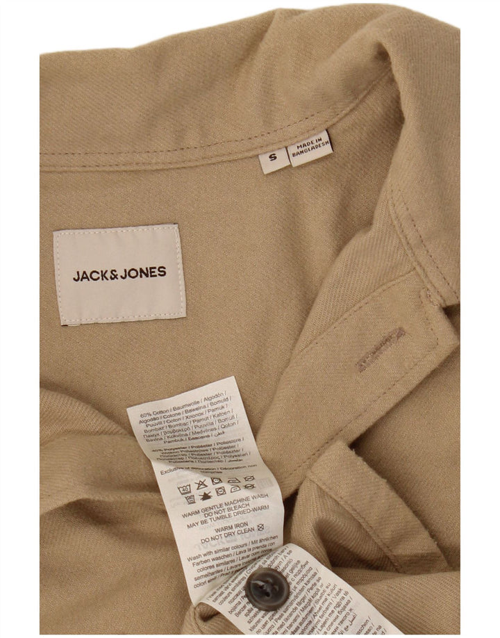 Męska koszula flanelowa JACK & JONES, mała, beżowa, bawełniana
